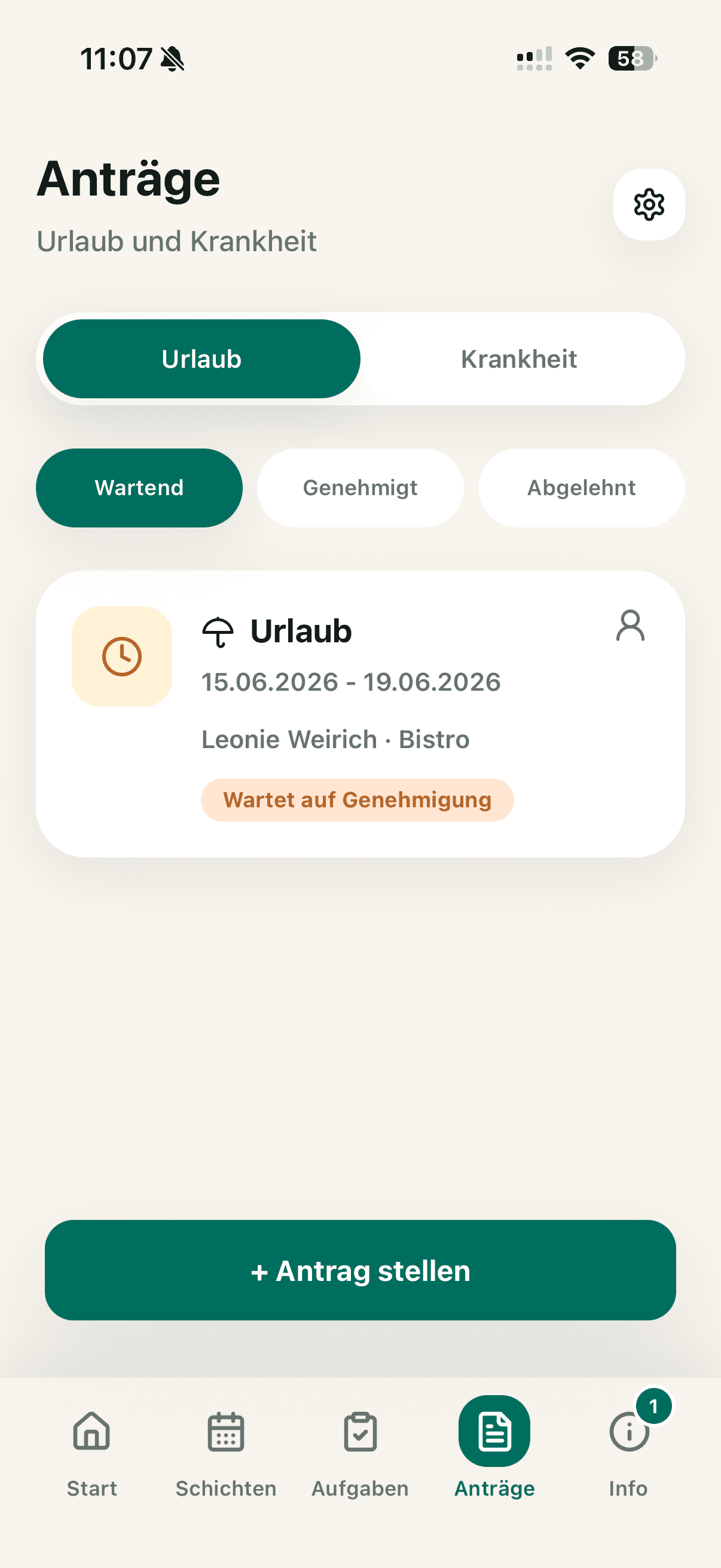 Antrag auf Abwesenheit in der BetriebPlus-App