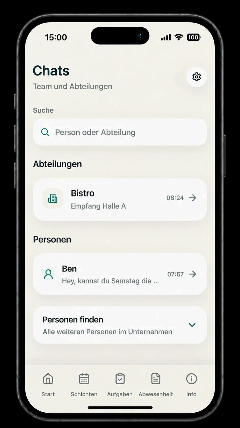Kollegenübersicht und Chat in der BetriebPlus-App