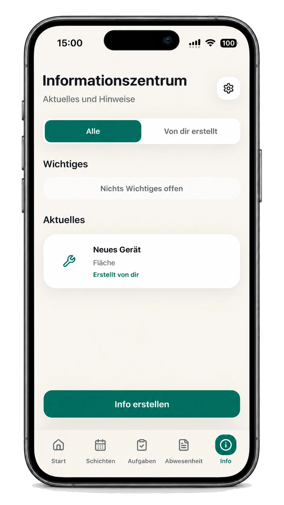 Informationszentrum der BetriebPlus-App mit aktuellen Hinweisen